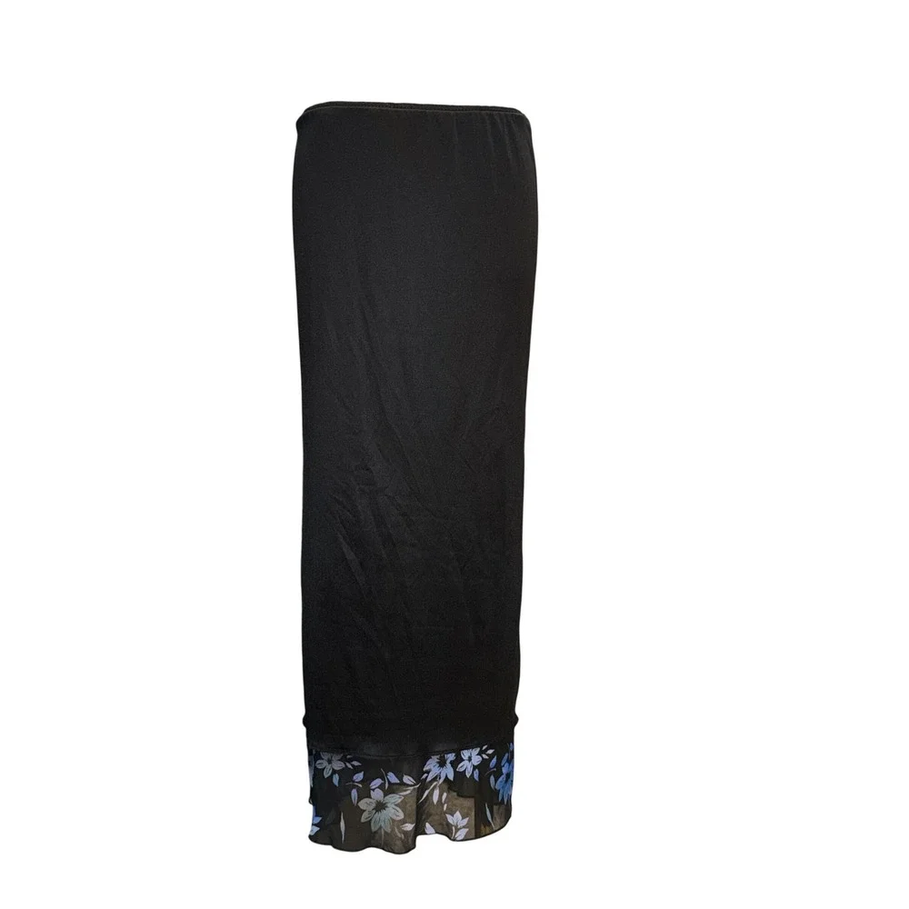 Vintage Maxi Skirt Womens Small Black Floral Chiffon Mesh Layered 90s Whimsigoth